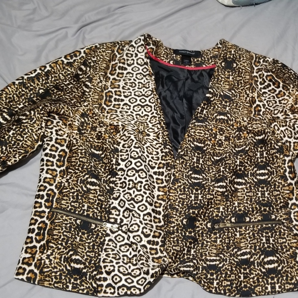 Ashley Stewart Cheetah Print Blazer w/Zipper Pocke